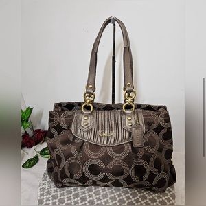COACH Ashley Dotted Op Art Signature Satchel F20056 Brown Sateen